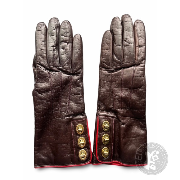 NWT Coach Triple Turnlock Leather & Cashmere Gloves - Size 6.5 (Small) - Picture 3 of 8
